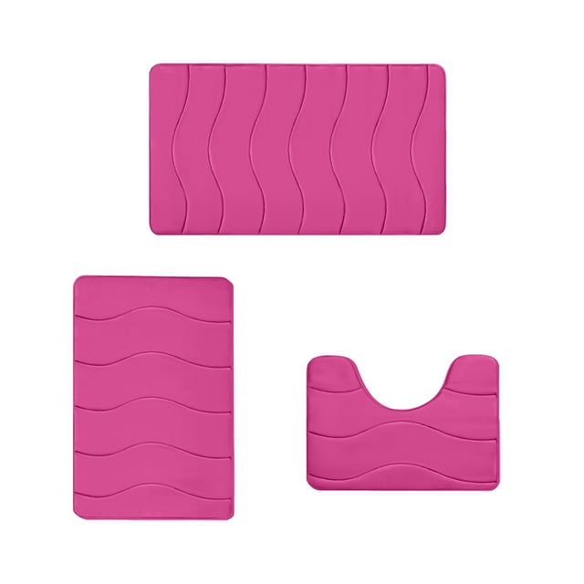 Ohufall 3 Piece Foam Bath Mat Set Non Slip Soft Universal Toilet Rug Machine Washable Quick Dry
