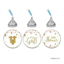 Blush Pink Gold Glitter Baby Shower Hershey´s Kisses Stickers, 216-Pack