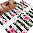 thumbnail image 2 of 6'x9' Area Rugs, Pink Red Flower Indoor Outdoor Area Rug for Living Room Bedroom, Watercolor Floral Leaf Black White Stripe Washable Bathroom Rugs Kitchen Floor Carpet Mats Home Decor Aesthetic, 2 of 8