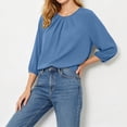 thumbnail image 6 of SSZMDLB Women Round Neck 3/4 Sleeve Pleated Blouse Casual Basic Summer Tops Fashion Tee Shirt Comfy Vacation Outfits Work Clothes, Blue 2XL, 6 of 9