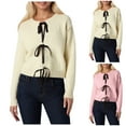thumbnail image 4 of idosla 2025 Women Bow Tie Front Cardigan Sweaters Fall Winter Long Sleeve Open Front Chunky Knit Sweater Coats (Khaki, M), 4 of 9