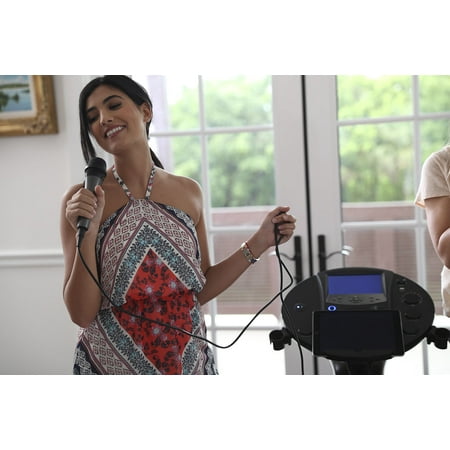Singing Machine ISM1030BT Bluetooth Pedestal Karaoke System with Resting Tablet Cradle and 7"LCD Color Monitor and Two Microphones, Black