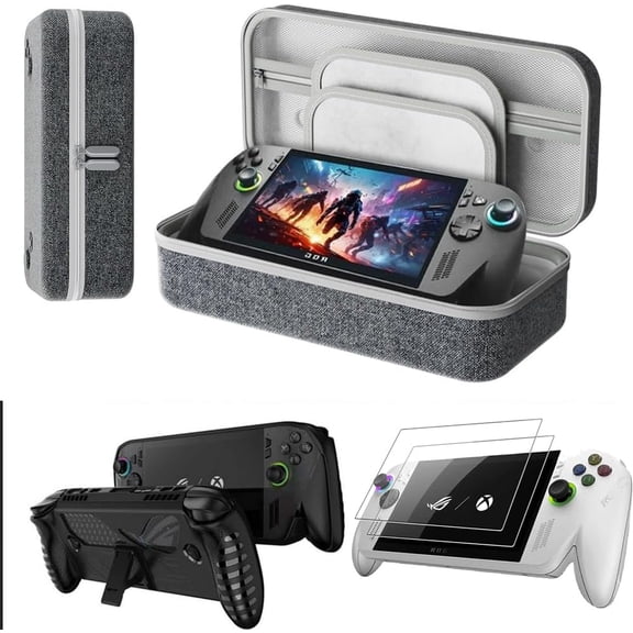 4 in 1 Carrying case Set for ROG Xbox Ally X/ROG Xbox Ally, Carrying bag Silicone Protective case 2 pcs Screen Protectors for ROG Xbox Ally X/ROG Xbox Ally 2025 (Black Case)