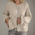 thumbnail image 2 of Lovskoo Women's Bow Tie Front Cardigan Sweaters Chunky Knit Ruffled Long Sleeve Trendy Fall Winter Jacket Coats Khaki, 2 of 7