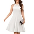 thumbnail image 1 of Vestido de cóctel estilo bomboné, blanco, halter, corte A, para boda, talla XL, 1 of 7