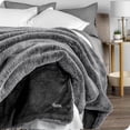 thumbnail image 3 of Bare Home Faux Fur Blanket - 60" x 80" - Ultra Soft Fleece - Oversized, Variegated Gray, 3 of 5
