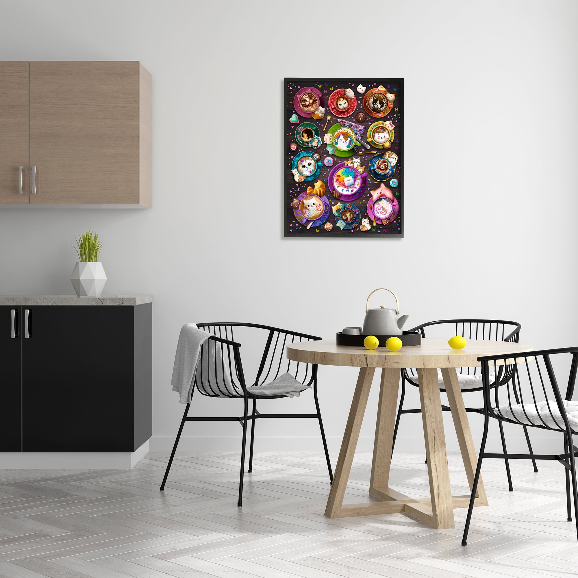 Stupell Industries Cat Lattes & Coffee Food & Beverage Painting Black Framed Art Print Wall Art, 24 x 30