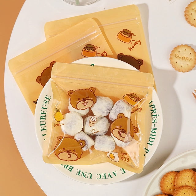 Bolsa de embalaje de galletas para niños, linda bolsa con cremallera de dibujos animados, bolsa de bocadillos, bolsa con autosellado, bolsa para hornear crujiente con copos de nieve para