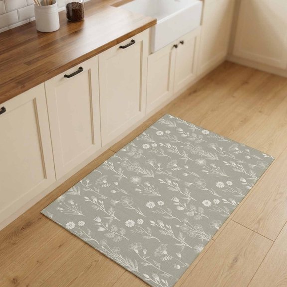 2x3ft Rectangle Rug,Sage Green Wildflower Herb Washable Area Rugs Non-Slip Accent Rug Spring Pastoral Floral Soft Circle Carpet for Living Room Bedroom Home Office Decor