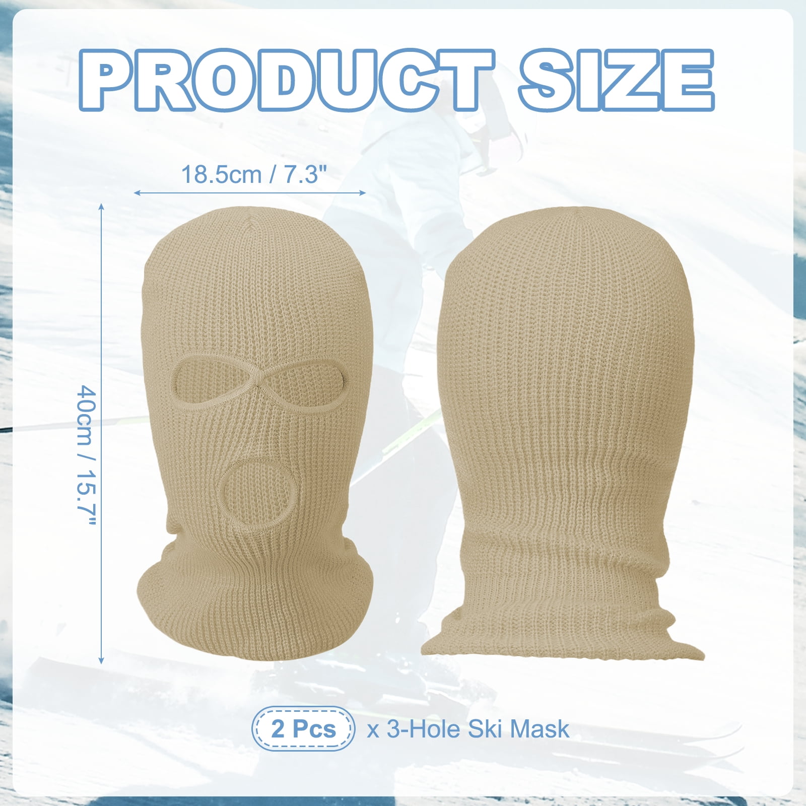 Uxcell 3-Hole Full Face Mask Cover, Ski Mask Knitted Warm Knit Cover Winter Balaclava Face Mask Cap Ski Polyester& 2 Pcs& Beige -Fitting for ( Men/Women/Winter Outdoor Sports/Skiing)