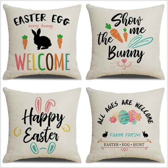 Easter Day Throw Pillow Covers Rabbit Pillow Cover for Farmhouse Home Sofa Decor 18x18 in