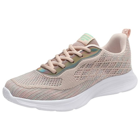 

Fauean Sneakers for Women Mesh Breathable Flat Bottom Lace up Women s Shoes Going Out Pink Size 40