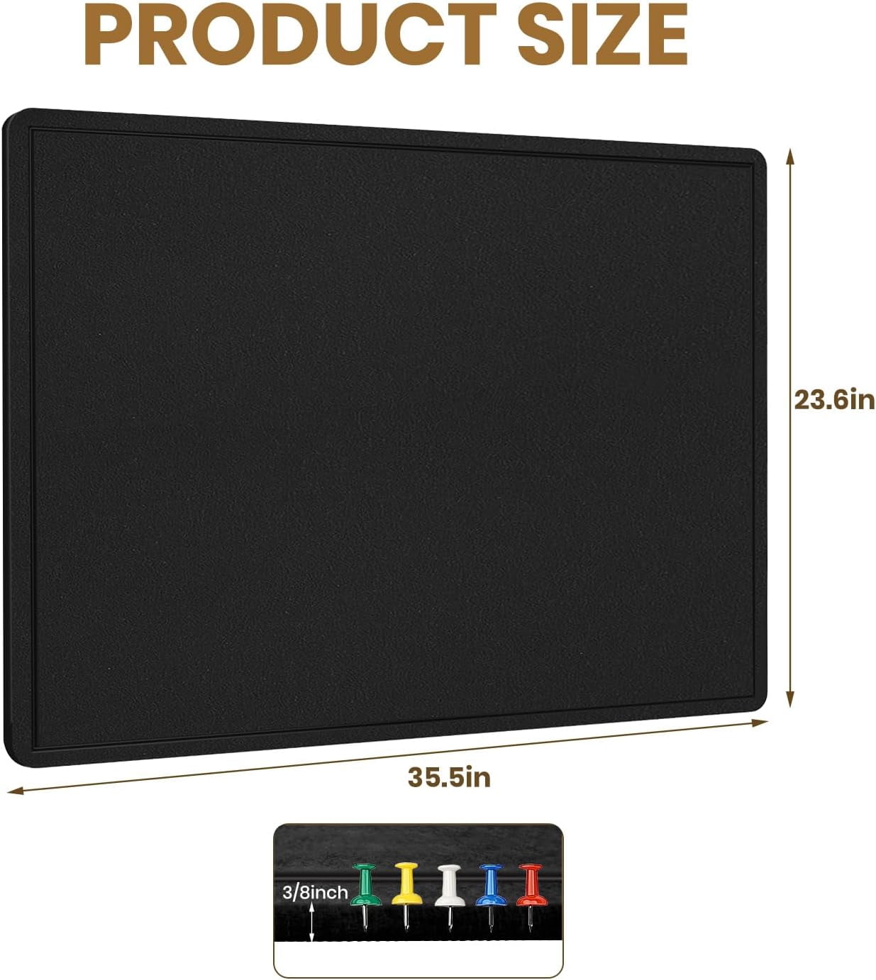 Bulletin Board, 36 X 24 inches Cork Board with 20 Pushpin, Felt Notice Pin Self-Adhesive Vision Mood Foldable Photo for Wall - Black