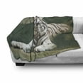 thumbnail image 3 of Tiger Soft Flannel Fleece Throw Blanket, Bengal Swimming Plain Colored Beast Black Sprites Large Cat Animals Having Fun, Cozy Plush for Indoor and Outdoor Use, 50" x 60", Teal White, by Ambesonne, 3 of 6