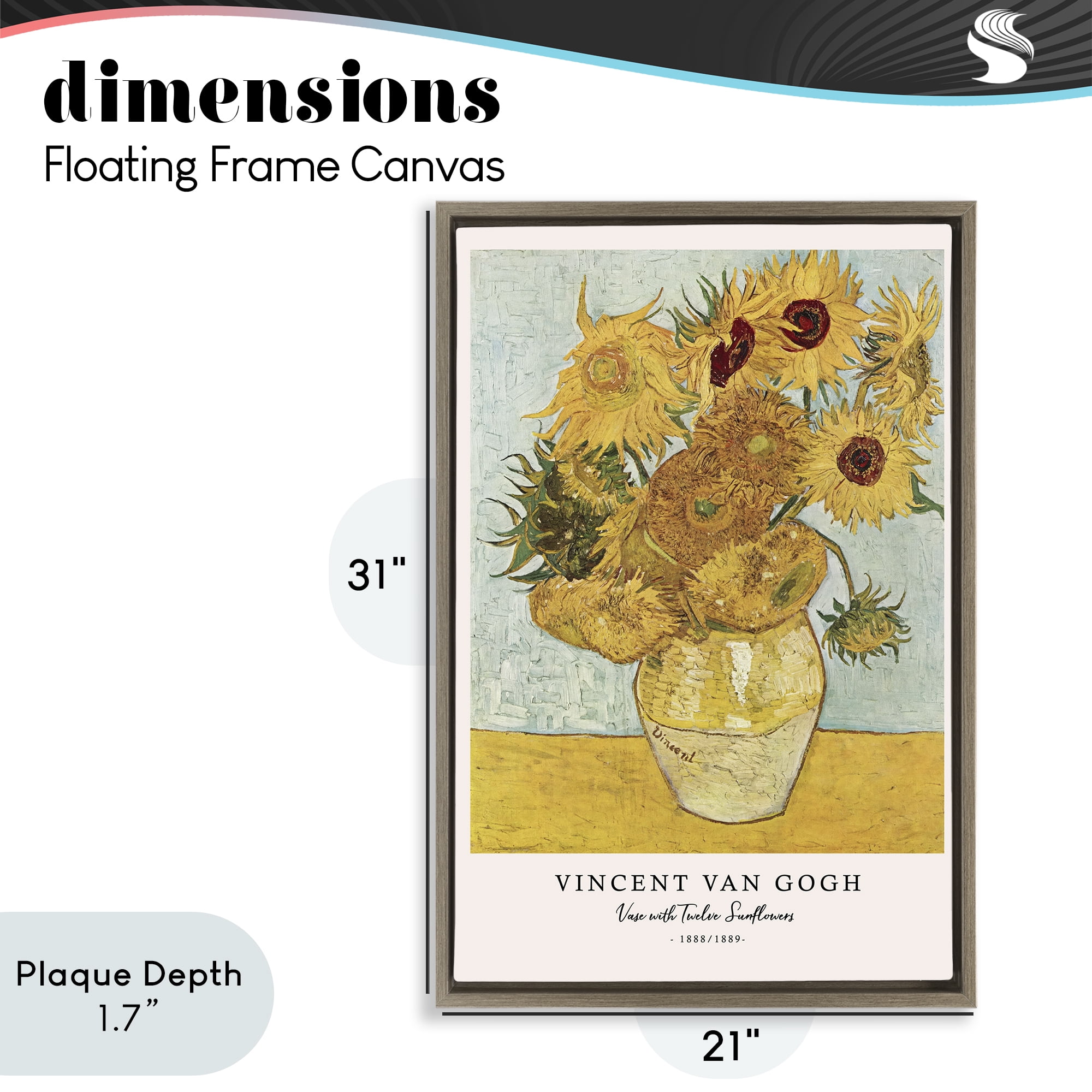 Stupell Industries Classic Vase with Twelve Sunflowers Brown Framed Floater Canvas Wall Art, design by Vintage Hustle