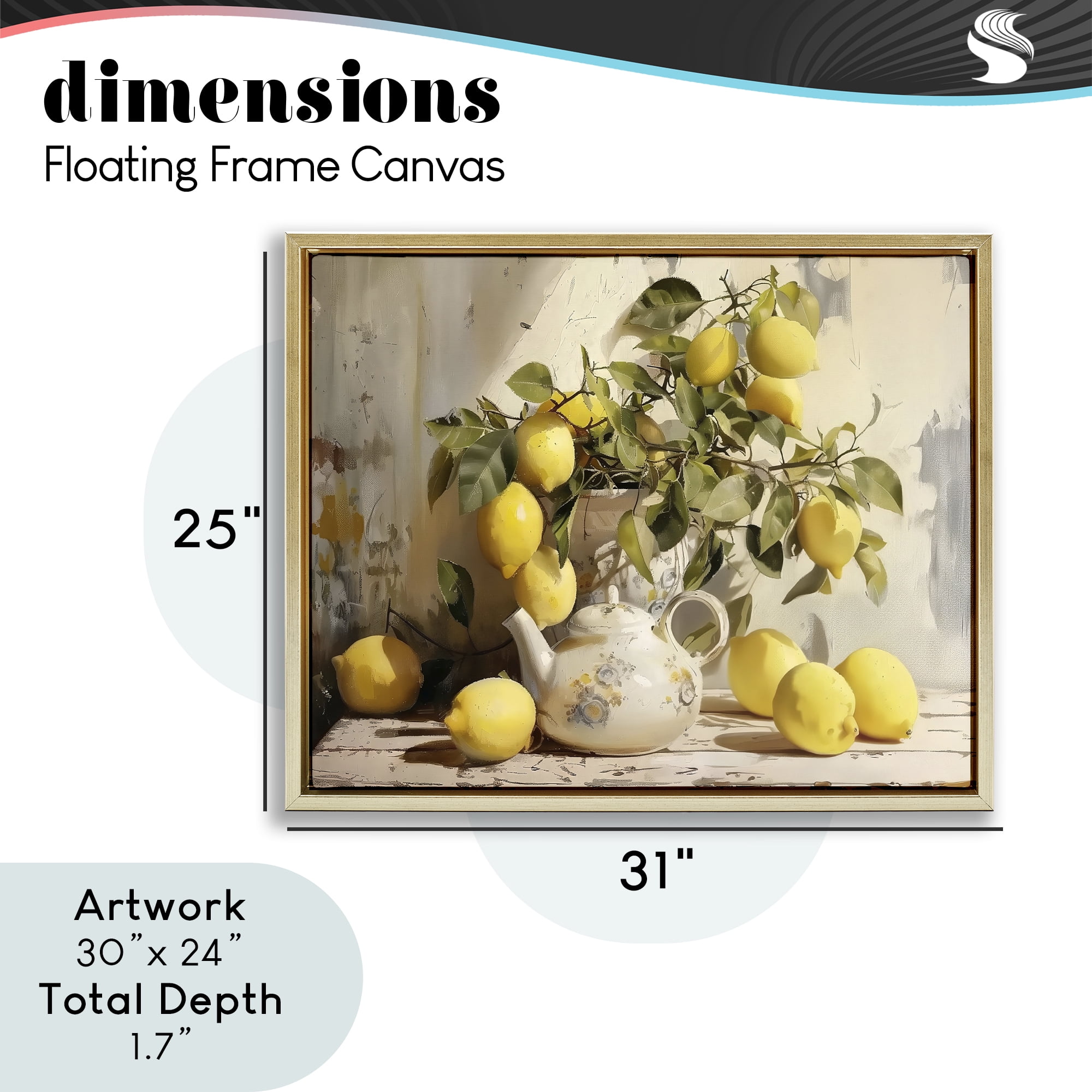Stupell Industries Lemon Still Life with Teapot Gold Framed Floater Canvas Wall Art, design by LSR Design Studio
