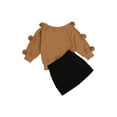 thumbnail image 3 of Franhais Little Girl's Suit, Long Sleeve Round Neck Pompom Knitwear Decorative Button Skirt, 3 of 6