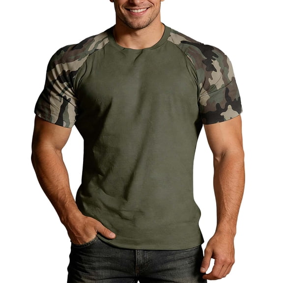 Men's T-Shirt, Short Sleeve Crew Neck Top with Raglan Sleeves for Casual Everyday Wear