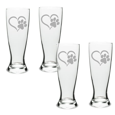 

Paw Print Heart Deep Etched University Beer Pilsner Glass Set of 4