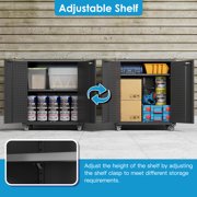 Aobabo Garage Storage Cabinet, Tool Cabinets for Garage, 2 Door Tool Cabinet on Wheels, Locking Steel Storage Cabinet with 1 Adjustable Shelves for Garage, School, Home, Warehouse (Black)