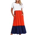 thumbnail image 2 of Sakmal Maxi Dresses Womens T Shirt Crew Neck Short Sleeve Patchwork Blue Dresses ,Sizes S-2XL, 2 of 5
