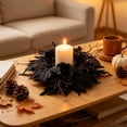 thumbnail image 5 of Sahpxhe Black Maple Leaf Candle Ring Wreath Halloween Decoration,Artificial Fall Table Centerpiece for Home Kitchen Table Centerpieces Wall Decor,12.2x12.2in Black-A, 5 of 7