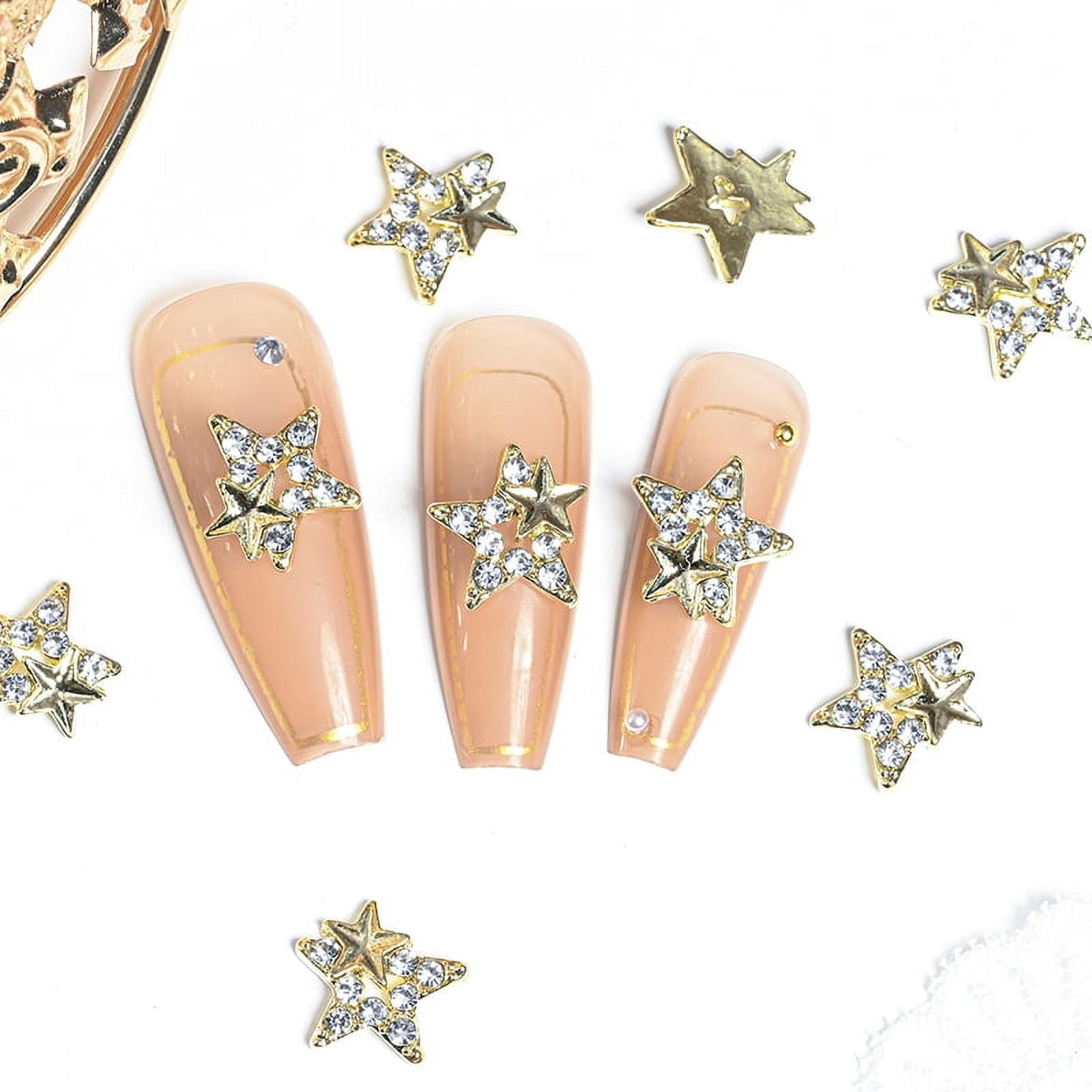 10pcs 3D Silver Pentagram Star Nail Art Alloy Rhinestone Luxury Metal Star Charms Nails Jewelry Gem Manicure Nail Art Decoration