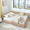 thumbnail image 3 of Harper & Bright Designs Queen Size Upholstered Daybed Frame with Drawers, Velvet L Shaped Corner Bed with Backrest and Armrests for Bedroom Living Room, Pink, 3 of 13