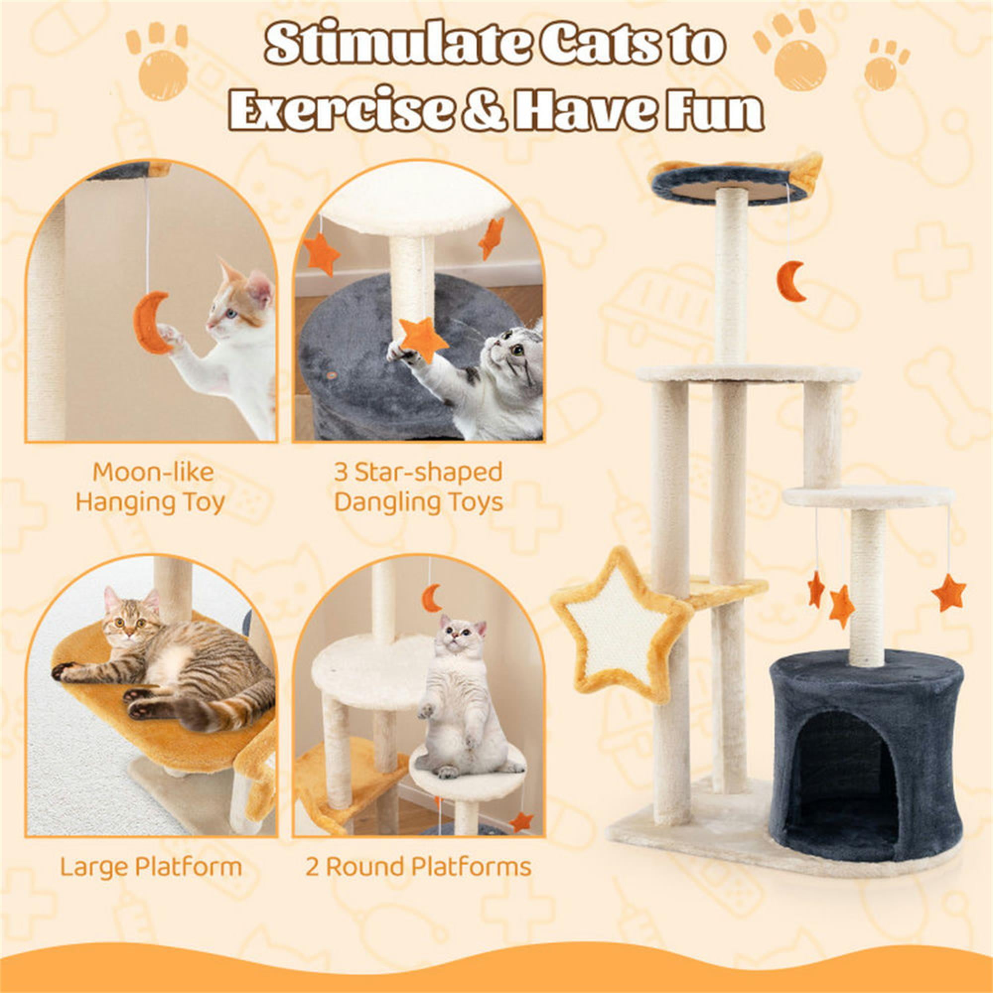 Kadyn 50" Cat Tree Tower for Indoors Cats, Cute Kitty Condo with Scratching Post and Pad, Multi-Level Activity Climbing Furniture for Medium Cats, Beige