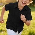 thumbnail image 4 of MGDXOX Kids Short Sleeve Cotton Linen Collar Button Down Shirt With Lace Trim Breathable Fabric Spring Summer Casual Party Wear Black 14 years, 4 of 9