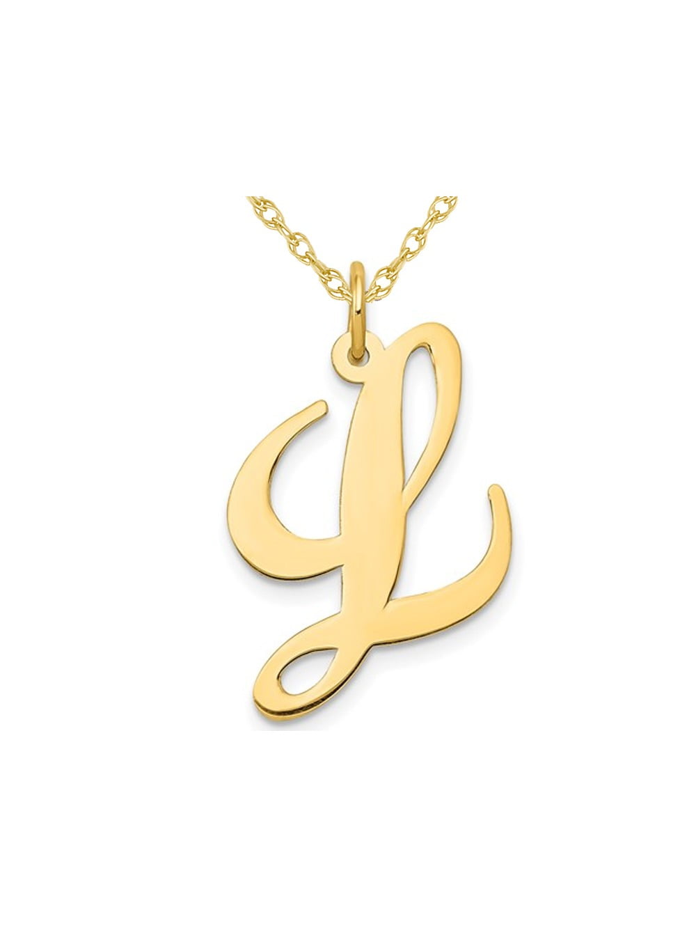 10K Yellow Gold Fancy Script Initial L Pendant Necklace Charm with