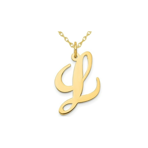 10K Yellow Gold Fancy Script Initial -L- Pendant Necklace Charm with Chain for Women