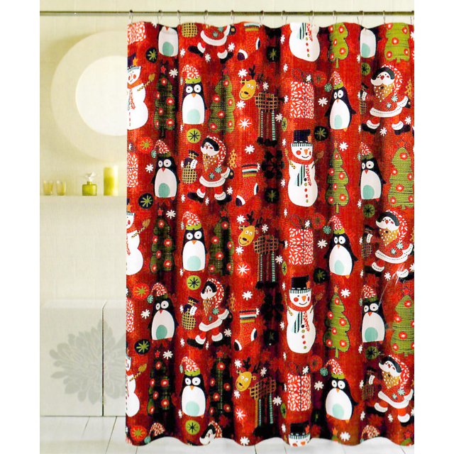 Holiday Seasons 13Piece Christmas Time Shower Curtain with Hooks, Red