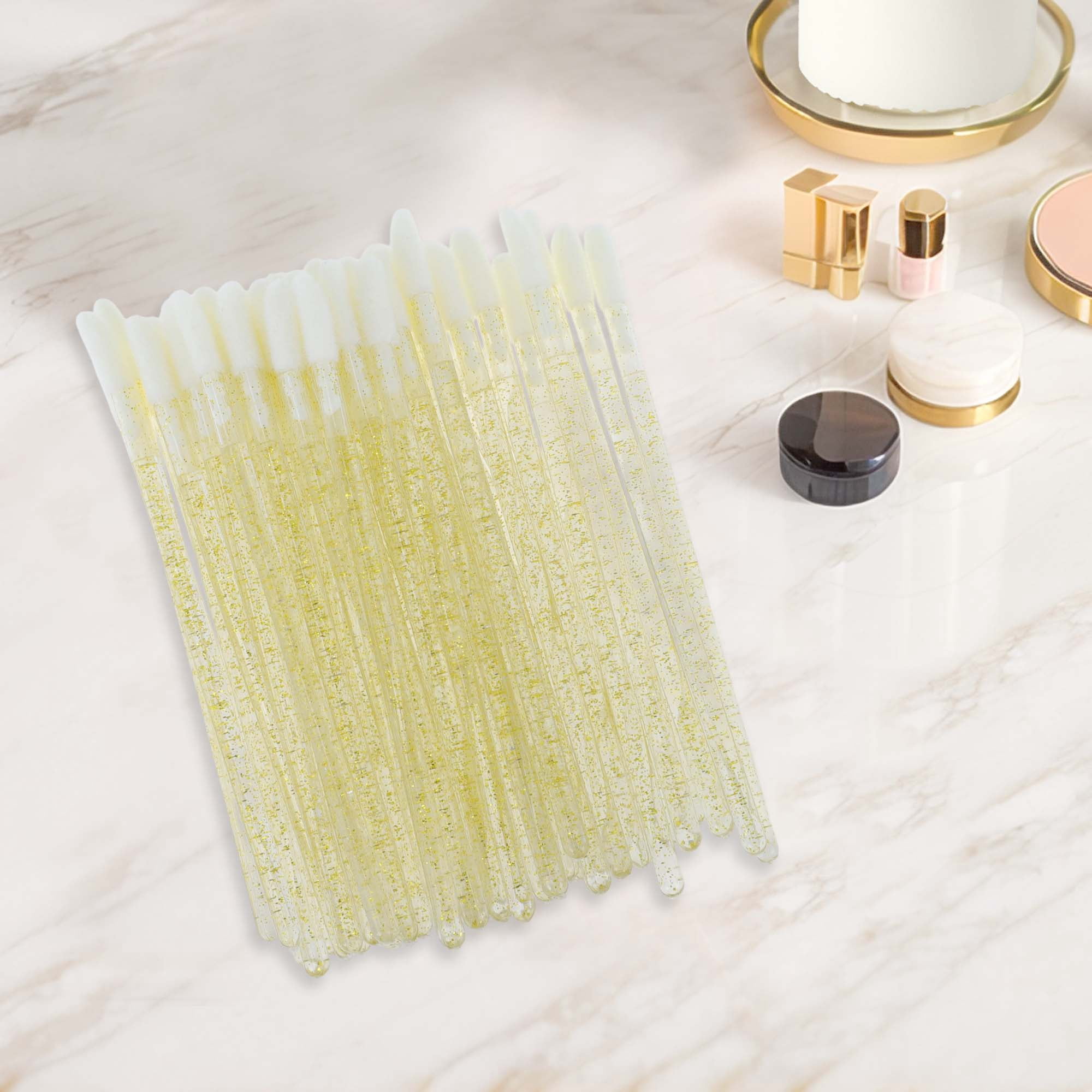 Unique Bargains 50 Pcs Disposable Lip Brush for Daily Makeup Application Gold Tone