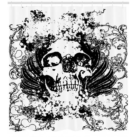 Gothic Shower Curtain Scary Skull In Grunge Sketch Dead Themed