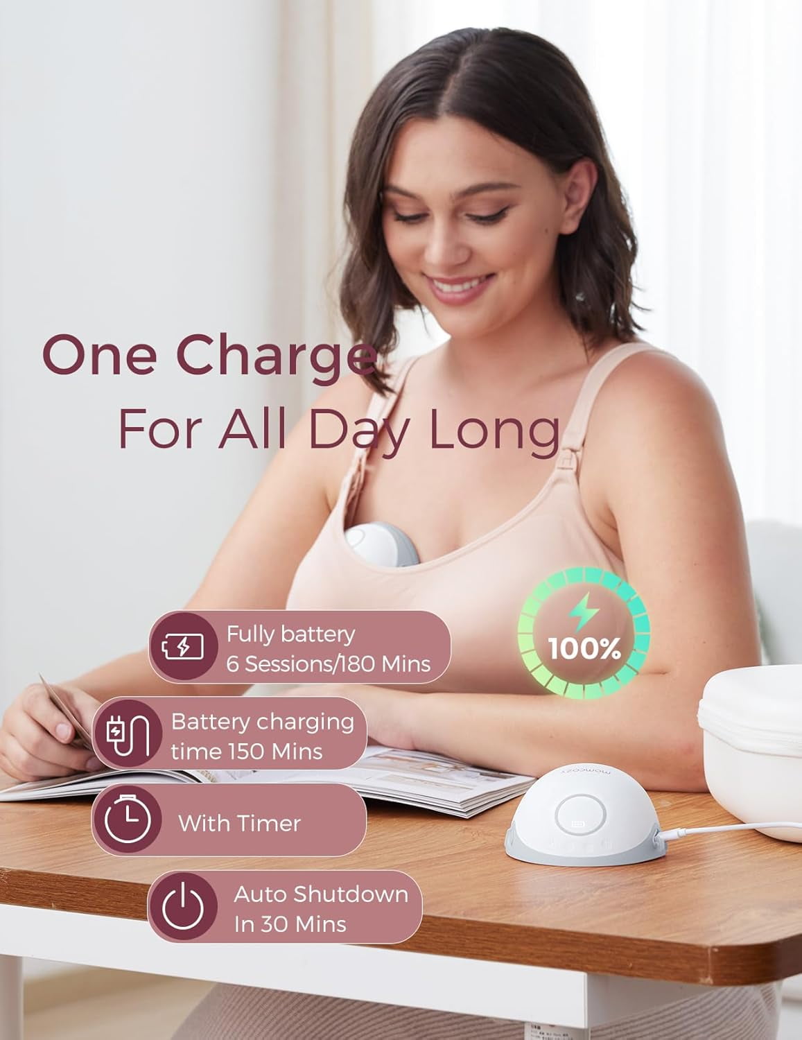 Momcozy Breast Pump Hands Free Mobile Style M6 Wearable Breastfeeding Pump, DoubleFit Flange, 9 Levels, 24mm, 2 Pack Quill Gray