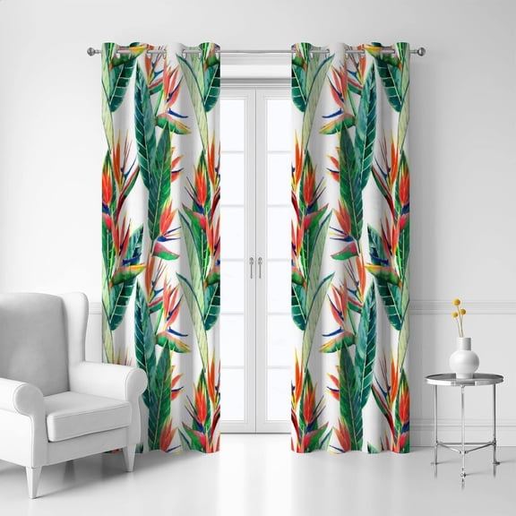 Coolnut Room Darkening Window Curtains Panels Drapes Multicolor Tropical Flowers with Green Palm Leaves Thermal Insulated Grommet Blackout Curtains 84x55in 2 Panels