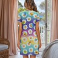 thumbnail image 3 of SEANATIVE Soft Nightgowns for Women Button Down Sleepshirts Short Sleeve Sleepwear Crew Neck Nightwear Breathable Bedroom Dress Loose Fit Housewear, L, Daisies Butterfly Rainbow, 3 of 7