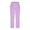 thumbnail image 4 of Delayuji Plaid Linen Pants For Women Loose Elastic Waist Casual Summer Palazzo Pants With Pockets, 4 of 6