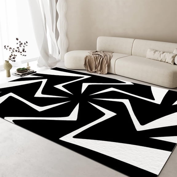 Abstract Black and White Distorted Texture Area Rug, Simple and Fashionable Aesthetic Design Rugs for Bedroom, Washable Rugs for Living Room,Non-Slip Low Pile Balcony Carpet 2x3ft