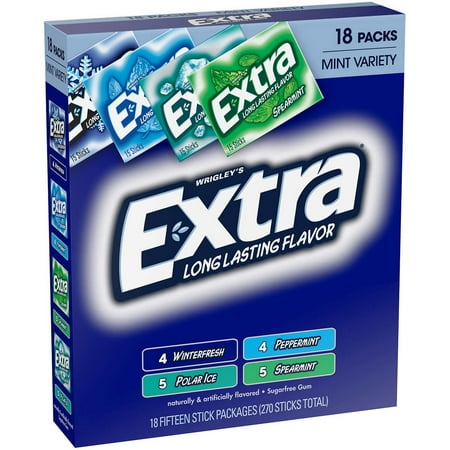 Wrigley's Extra Sugar-Free Gum Mint Variety Pack, 18 Count