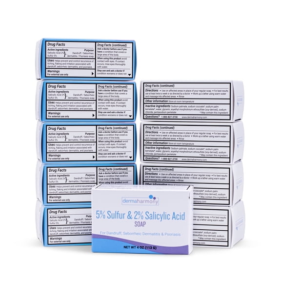 DermaHarmony 5% Sulfur and 2% Salicylic Acid Bar Soap - 4 oz (10 Bars)