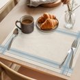 thumbnail image 3 of Minimalist Stripes Placemats Set of 6 Modern Simple Blue Grid Lines Beige Place Mats Indoor Wipeable Table Mats Washable Cloth Dining Table Placemats for Kitchen Holiday Party Home Decor 13x19 Inch, 3 of 9