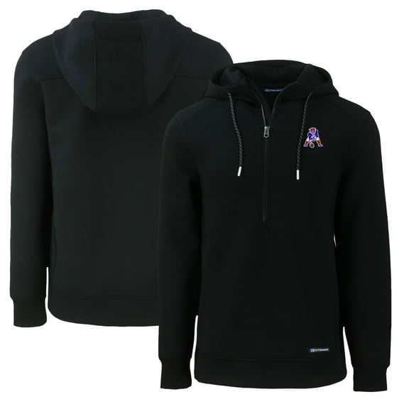 Men's Cutter & Buck Black New England Patriots Throwback Roam Eco Half-Zip Recycled Pullover Hoodie