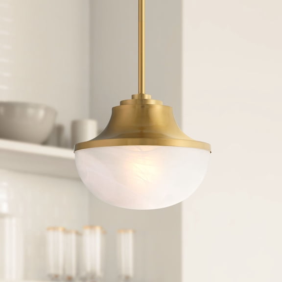 Possini Euro Design Zachary Warm Gold Mini Pendant Light 11" Wide Modern White Glass Fixture for Dining Room House Kitchen Island