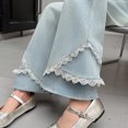 thumbnail image 6 of CAUYDY Tween Flared Jeans for Girls Cute Print Elastic Waist Bell Bottom Trousers Lightweight Baggy Wide Leg Denim Pants with Pockets Sizes 13-14 Years, 6 of 9