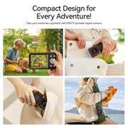Deatti Digital Camera,FHD 4K Camera with Dual Screen 64GB SD Card ,Digital Point and Shoot Camera,18X Zoom,Anti Shake Portable Rechargeable for Boys Girls Kids, Black