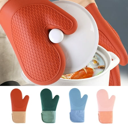 

SPRING PARK 1Pc Silicone Oven Mitts Heat Resistant Non-Slip Long Oven Gloves with Cotton Lining for Kitchen BBQ Cooking Baking Mitts