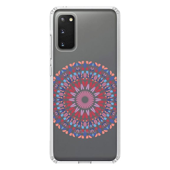 DistinctInk Clear Shockproof Hybrid Case for Galaxy S20 ULTRA / 5G (6.9" Screen) - TPU Bumper Acrylic Back Tempered Glass Screen Protector - Modern Mandala - Blue Red Pink