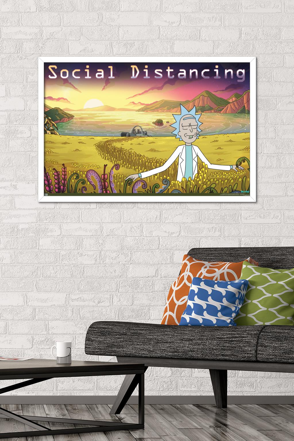 Rick And Morty - Social Distancing Wall Poster, 22.375" x 34" Framed
